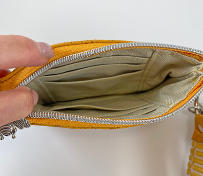 Duo Pouch Wristlet : Mustard Floral Cork