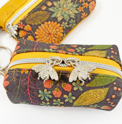 Duo Pouch Wristlet : Mustard Floral Cork