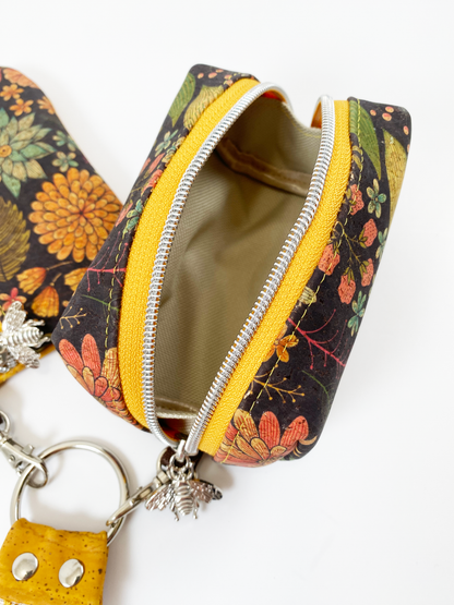 Duo Pouch Wristlet : Mustard Floral Cork