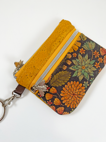 Duo Pouch Wristlet : Mustard Floral Cork