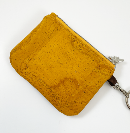 Duo Pouch Wristlet : Mustard Floral Cork