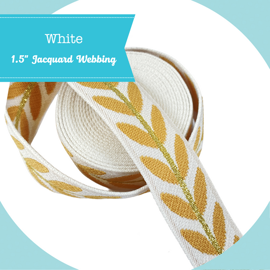Metallic Vine Jacquard Webbing - WHITE - 1.5" wide