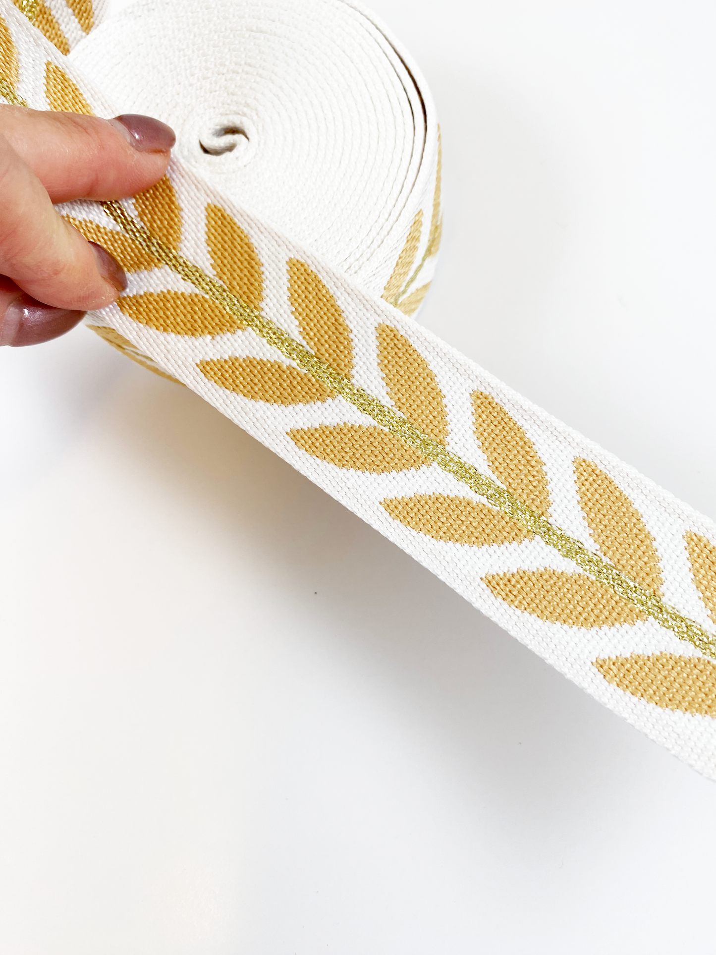 Metallic Vine Jacquard Webbing - WHITE - 1.5" wide
