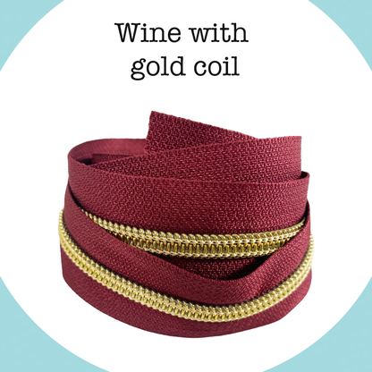 GOLD COIL - WINE - #5 Metallic Nylon Coil Zipper tape