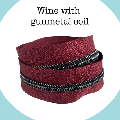 GUNMETAL COIL - WINE - #5 Metallic Nylon Coil Zipper tape
