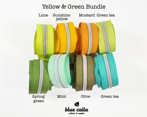 #5 Metallic Nylon Coil Zipper tape - Yellow & Green Bundle