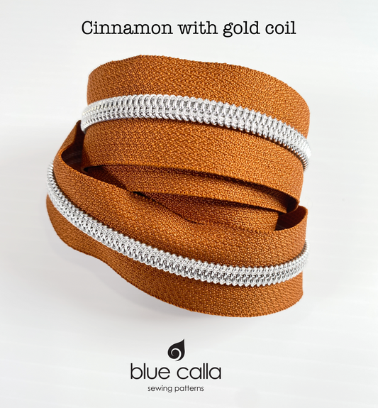 SILVER COIL - CINNAMON - #5 Metallic Nylon Coil Zipper tape