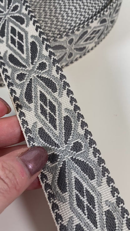Diamond Floral Jacquard Webbing - CHARCOAL - 1.5" wide