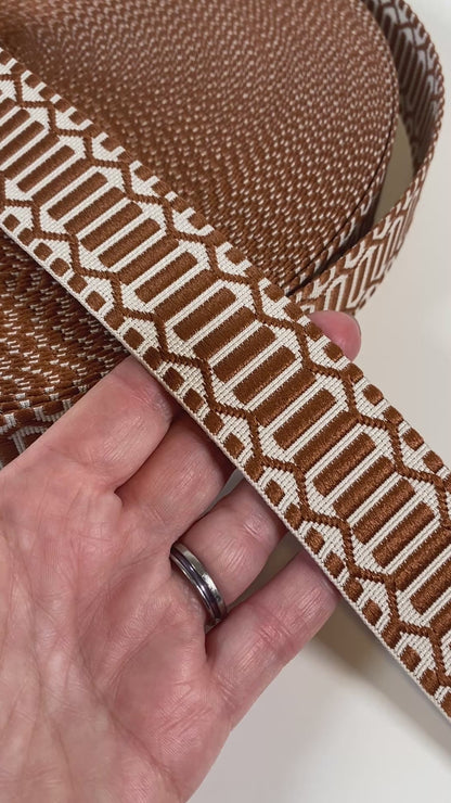 Trellis Jacquard Webbing - CINNAMON & IVORY - 1.5" wide