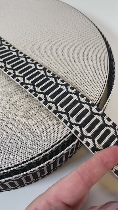 Trellis Jacquard Webbing - NAVY & IVORY - 1.5" wide