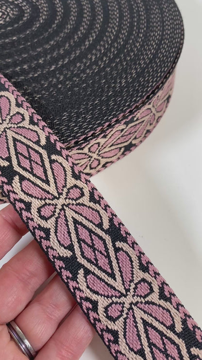 Diamond Floral Jacquard Webbing - BUBBLEGUM PINK - 1.5" wide