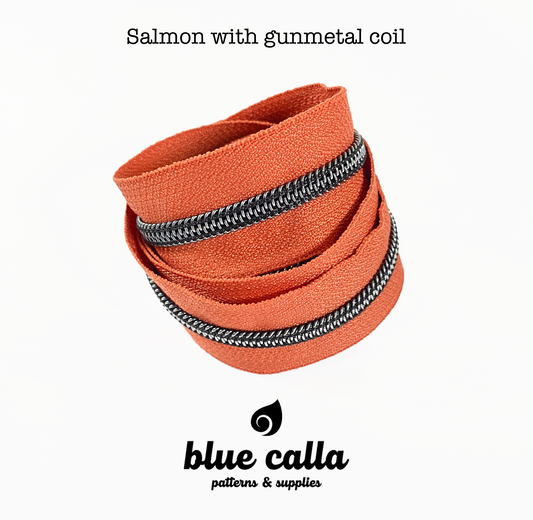 GUNMETAL COIL - SALMON - #5 Metallic Nylon Coil Zipper tape