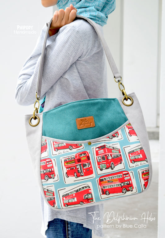 The Delphinium Hobo bag in 2 sizes - PDF sewing pattern