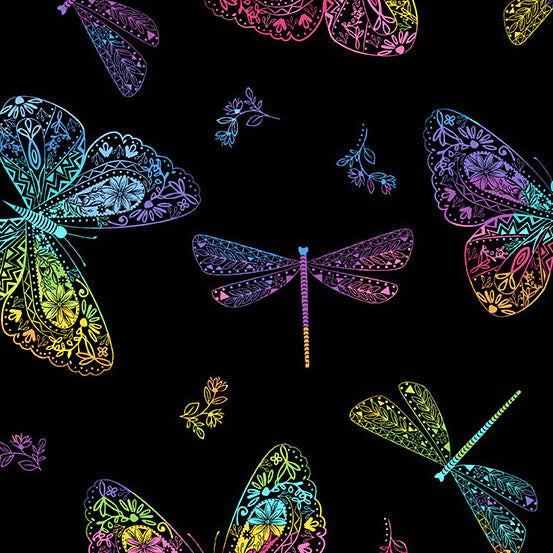 Rainbow Garden - Rainbow Butterflies in Black