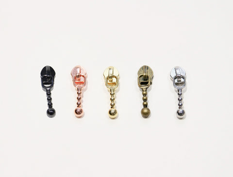 #5 coil zipper pull - AUTO LOCK Beaded style - Available in 5 finishes