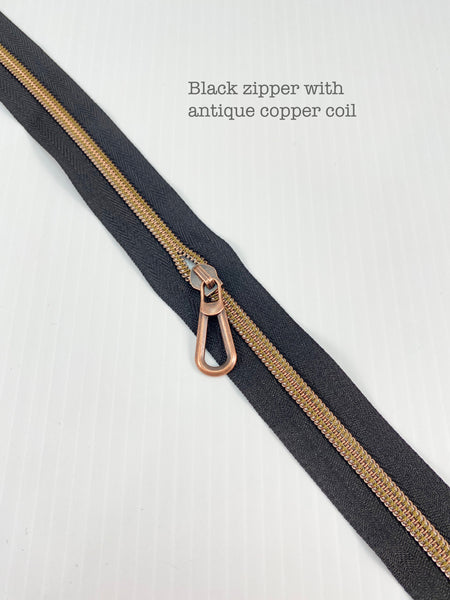 ANTIQUE COPPER COIL - BLACK - #5 Metallic Nylon Coil Zipper tape