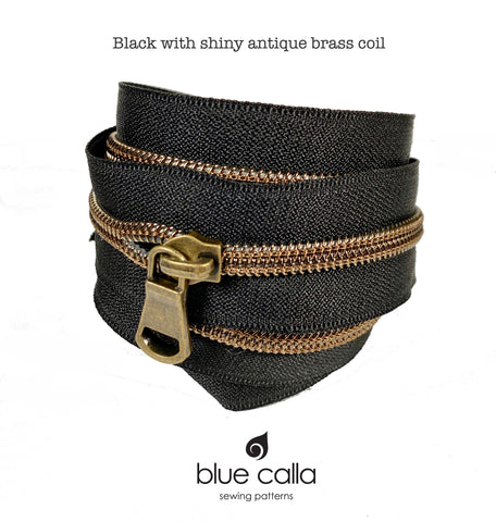 ANTIQUE BRASS COIL (SHINY) - BLACK - #5 Metallic Nylon Coil Zipper tape