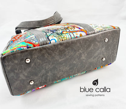 Snowdrop Shoulder bag in Graffiti with Dark Grey Distressed Faux Leather