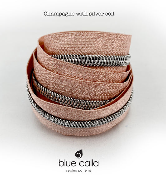 SILVER COIL - CHAMPAGNE - #5 Metallic Nylon Coil Zipper tape