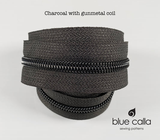 GUNMETAL COIL - CHARCOAL - #5 Metallic Nylon Coil Zipper tape