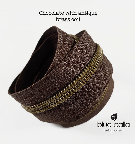 ANTIQUE BRASS COIL - CHOCOLATE - #5 Metallic Nylon Coil Zipper tape