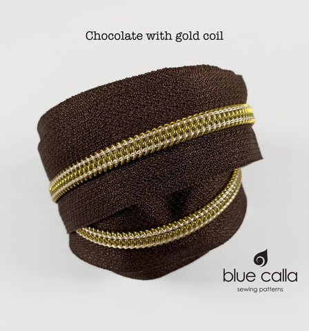 GOLD COIL - CHOCOLATE - #5 Metallic Nylon Coil Zipper tape
