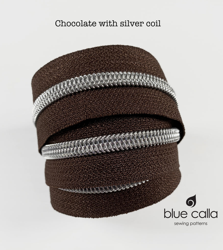 SILVER COIL - CHOCOLATE - #5 Metallic Nylon Coil Zipper tape