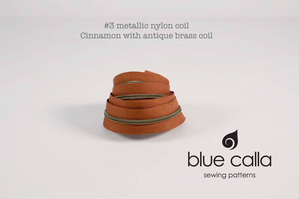 #3 Metallic Nylon Coil Zipper tape - CINNAMON with ANTIQUE BRASS COIL
