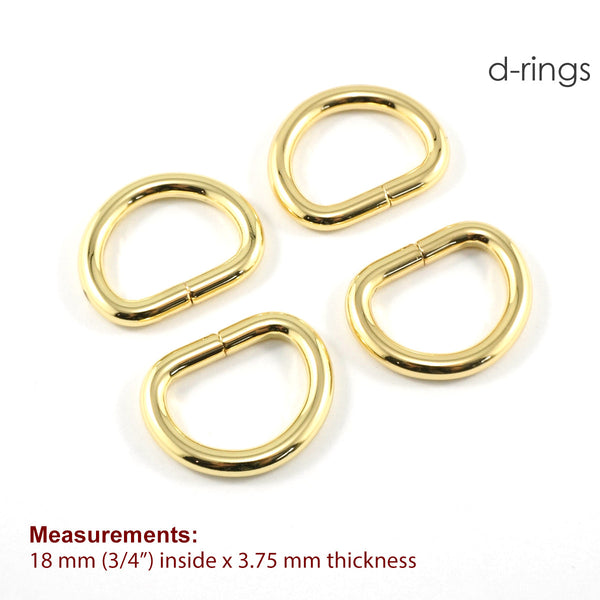 3/4" D RINGS (SET of 4) - Available in 6 metal finishes