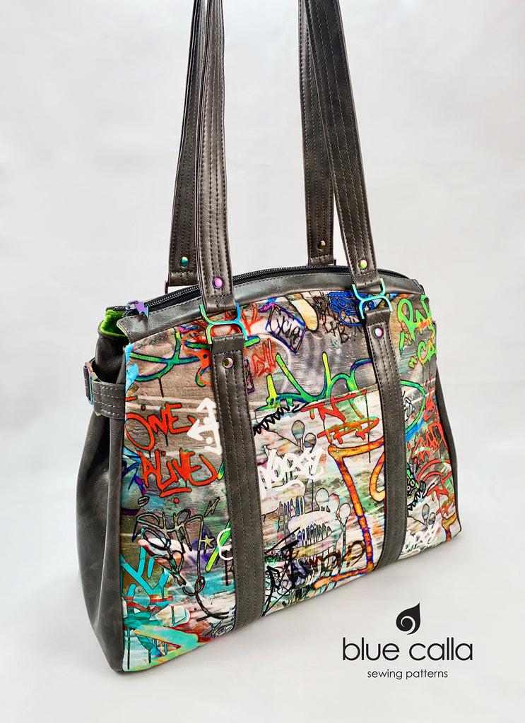 Snowdrop Shoulder bag in Graffiti with Dark Grey Distressed Faux Leather