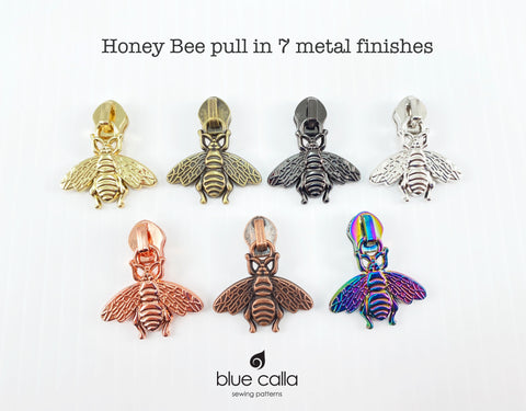 #5 coil zipper pull - Honey Bee in 7 metal finishes