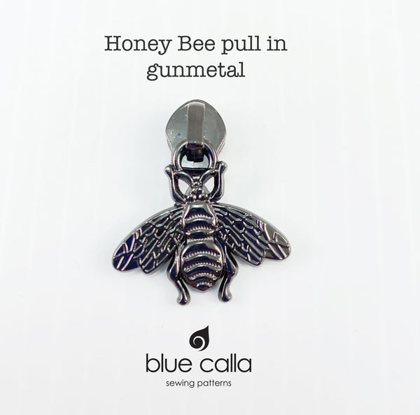 #5 coil zipper pull - Honey Bee in 7 metal finishes