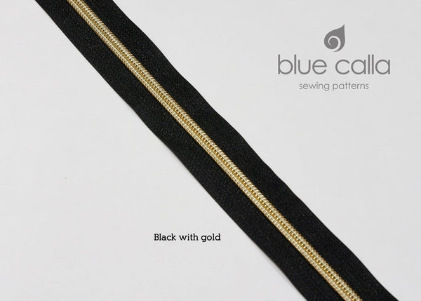 GOLD COIL - BLACK - #5 Metallic Nylon Coil Zipper tape