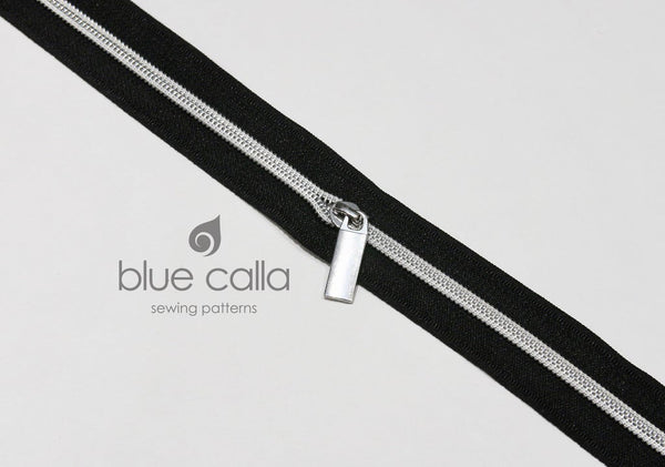 SILVER COIL - BLACK - #5 Metallic Nylon Coil Zipper tape