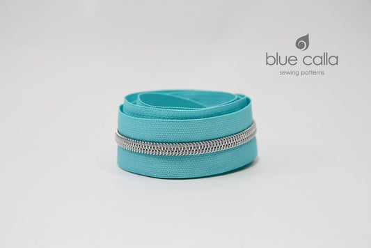 SILVER COIL - AQUA - #5 Metallic Nylon Coil Zipper tape