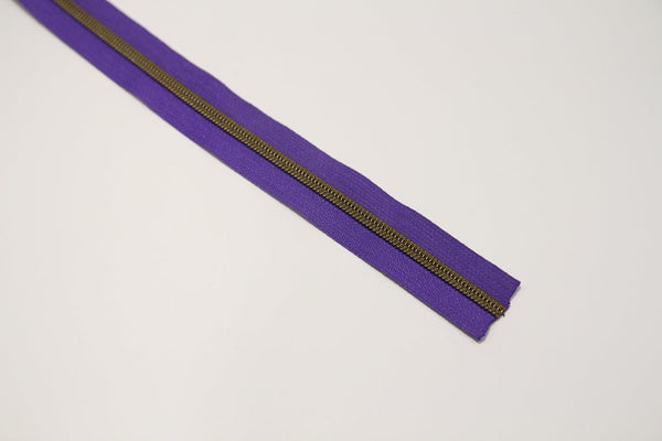 ANTIQUE BRASS COIL - PURPLE - #5 Metallic Nylon Coil Zipper tape