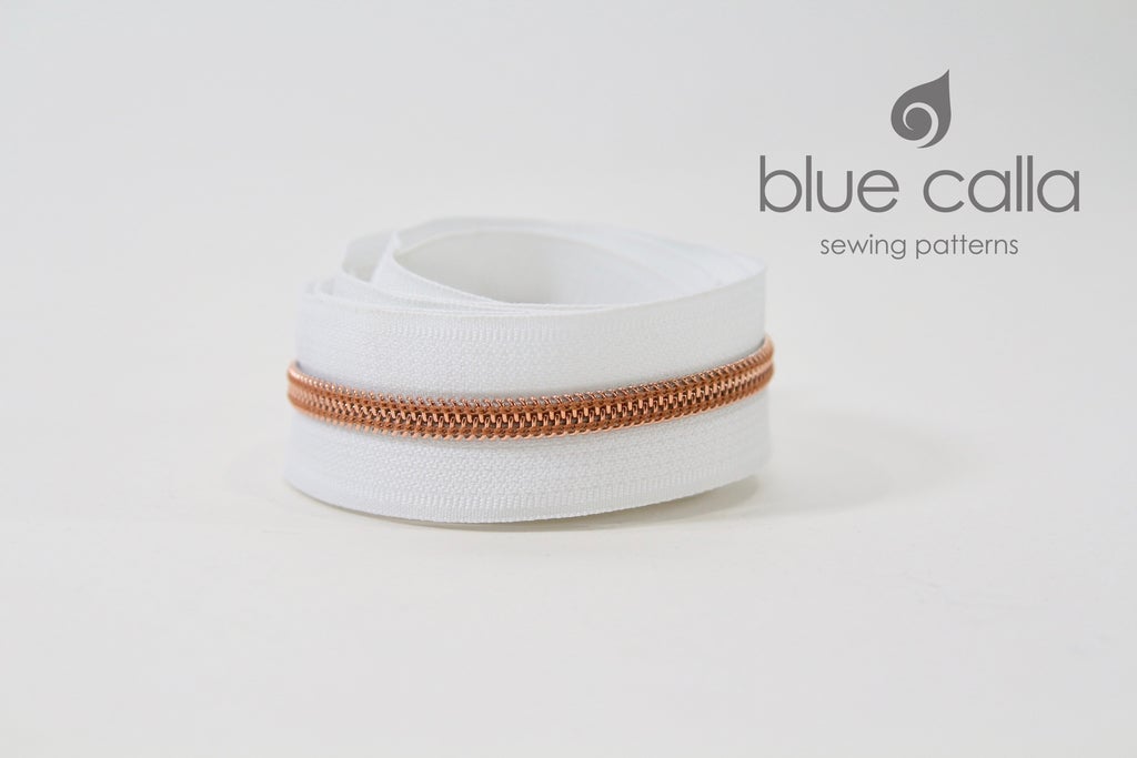 ROSE GOLD COIL - WHITE - #5 Metallic Nylon Coil Zipper tape