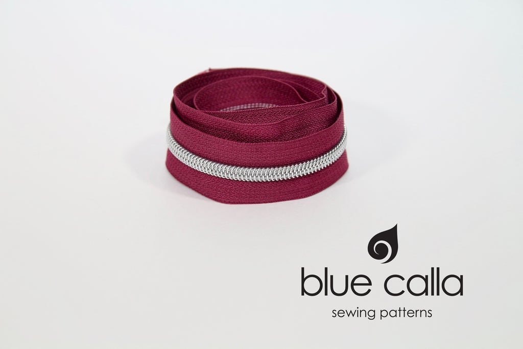 SILVER COIL - CRANBERRY - #5 Metallic Nylon Coil Zipper tape