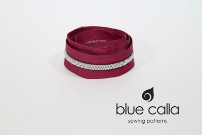 SILVER COIL - CRANBERRY - #5 Metallic Nylon Coil Zipper tape