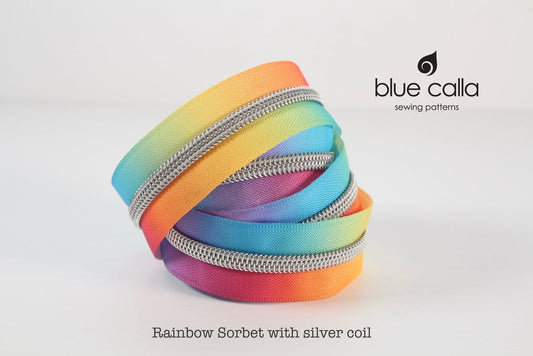 SILVER COIL - RAINBOW SORBET - #5 Metallic Nylon Coil Zipper tape