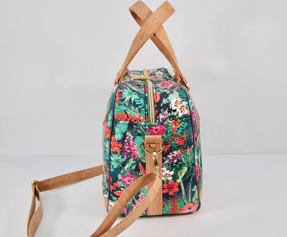 Coleus Bowler Bag in Tropical Floral with natural cork