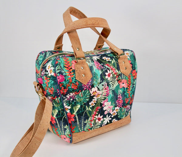 Coleus Bowler Bag in Tropical Floral with natural cork