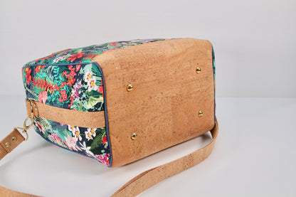 Coleus Bowler Bag in Tropical Floral with natural cork