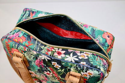 Coleus Bowler Bag in Tropical Floral with natural cork