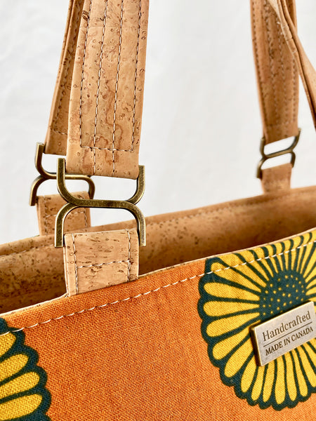 Mini Waterlily Tote in Natural Cork and Gold Floral canvas