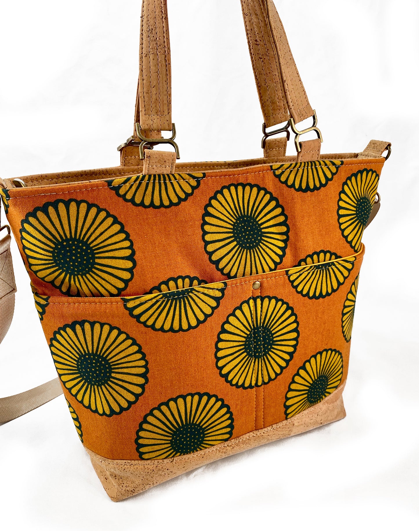 Mini Waterlily Tote in Natural Cork and Gold Floral canvas