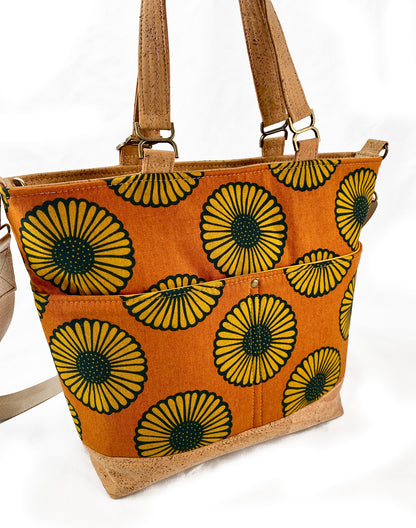 Mini Waterlily Tote in Natural Cork and Gold Floral canvas