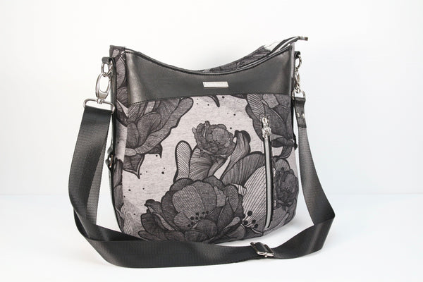 Hollyhock Hobo bag in Anemone in Grey and Black with Black faux leather