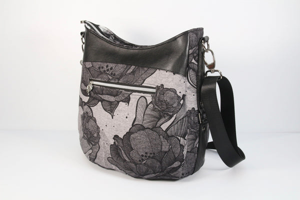 Hollyhock Hobo bag in Anemone in Grey and Black with Black faux leather