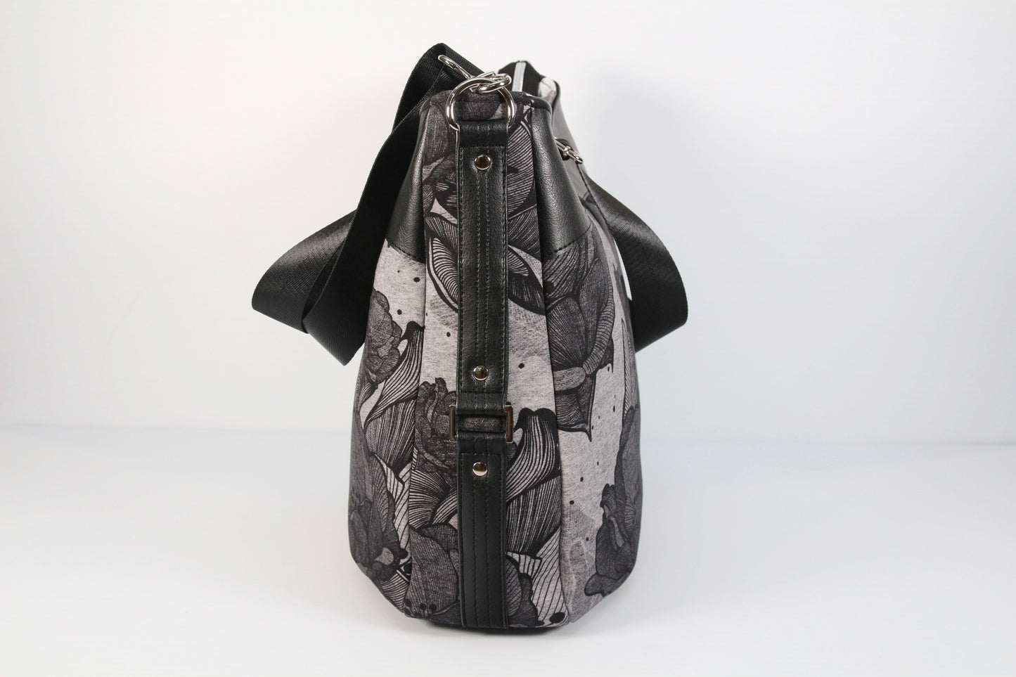 Hollyhock Hobo bag in Anemone in Grey and Black with Black faux leather